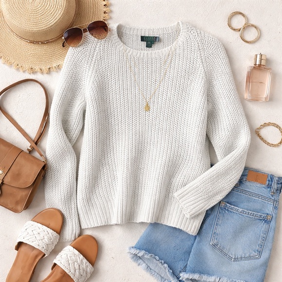 Ralph Lauren Sweaters - Lauren Ralph Lauren Cream Open Knit Sweater | Cotton Blend | Lightweight | M